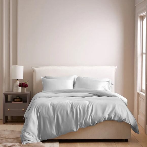 Quince Bamboo Duvet Cover Set Light Grey Size Full/Queen - Picture 5 of 9